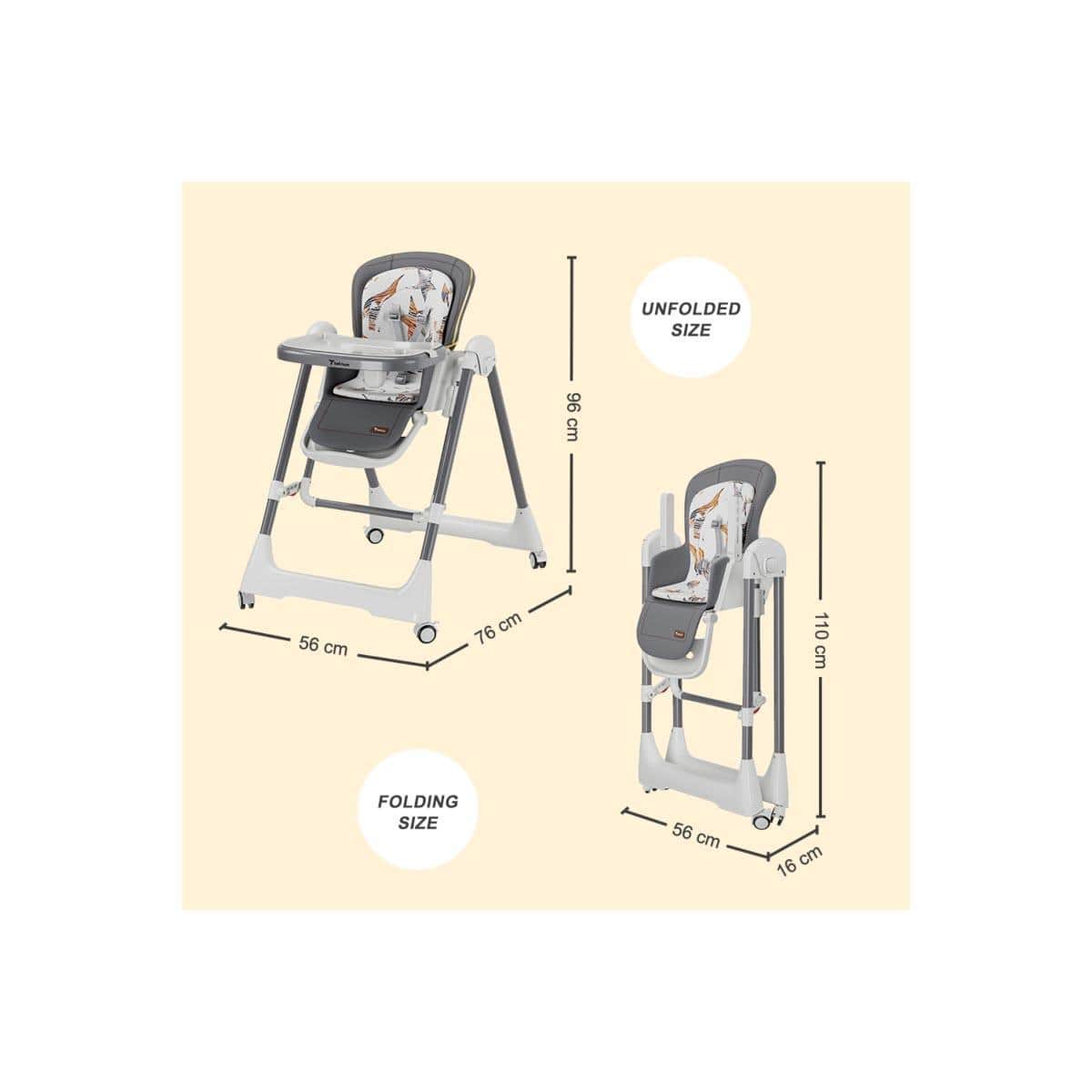 Teknum 5-in-1 Grey High Swing Baby Chair with Lockable Wheels Toddler, 0-2 Years
