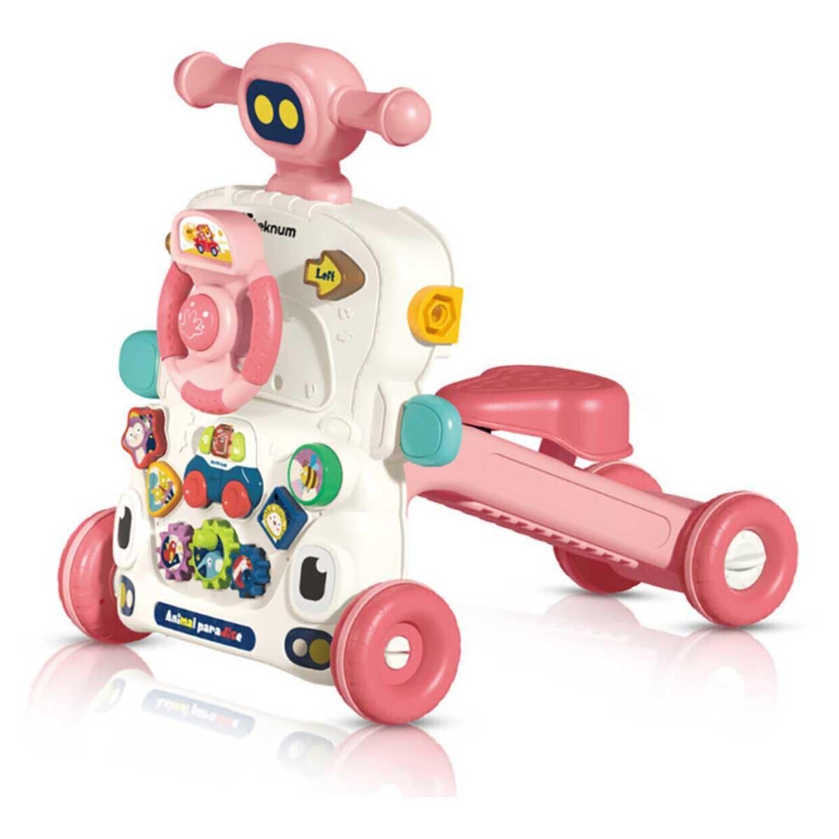 طاولة تكنوم الموسيقية والتعليمية 5 في 1، وردية اللون، مشاية أطفال، للأطفال الصغار من عمر 0-2 سنة