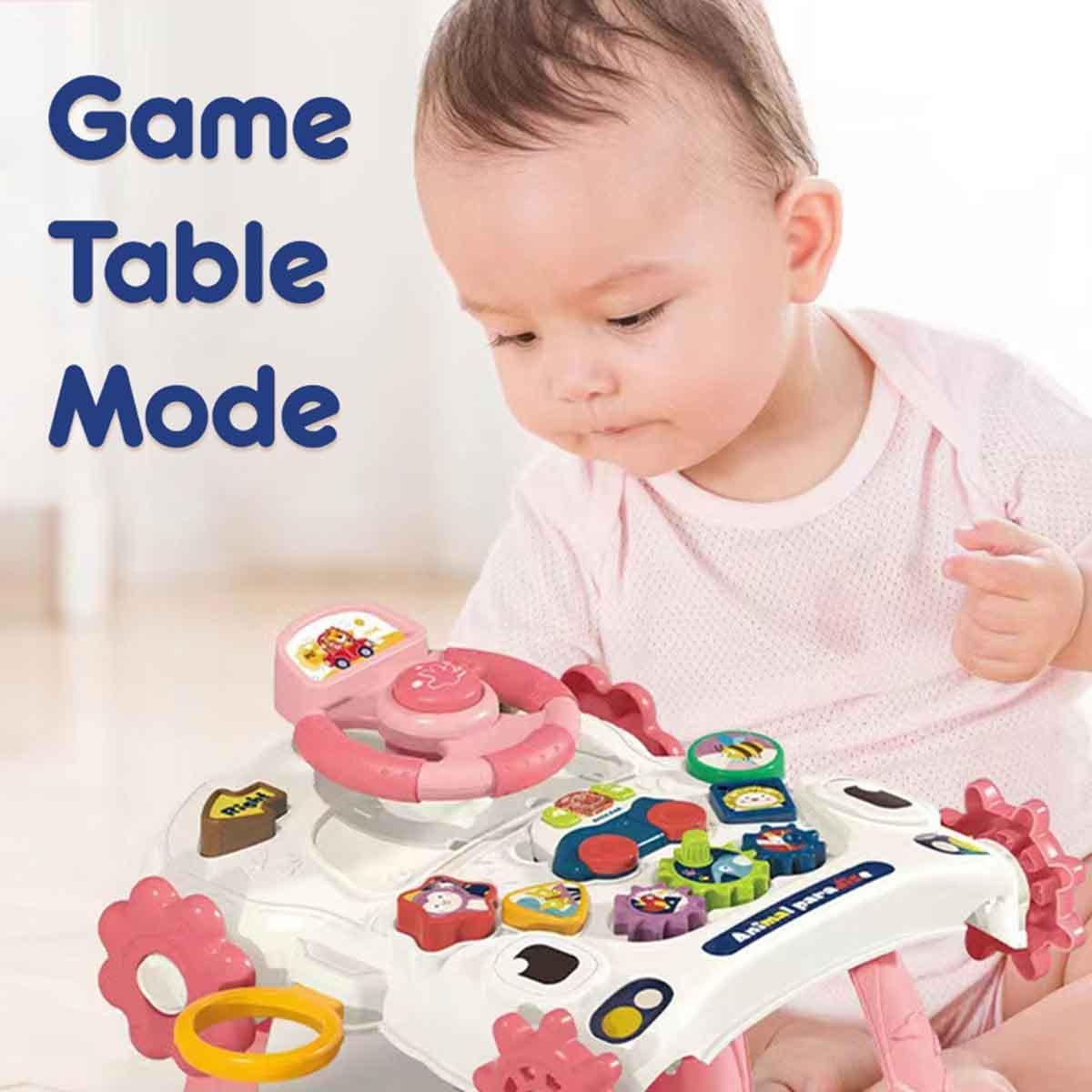 طاولة تكنوم الموسيقية والتعليمية 5 في 1، وردية اللون، مشاية أطفال، للأطفال الصغار من عمر 0-2 سنة
