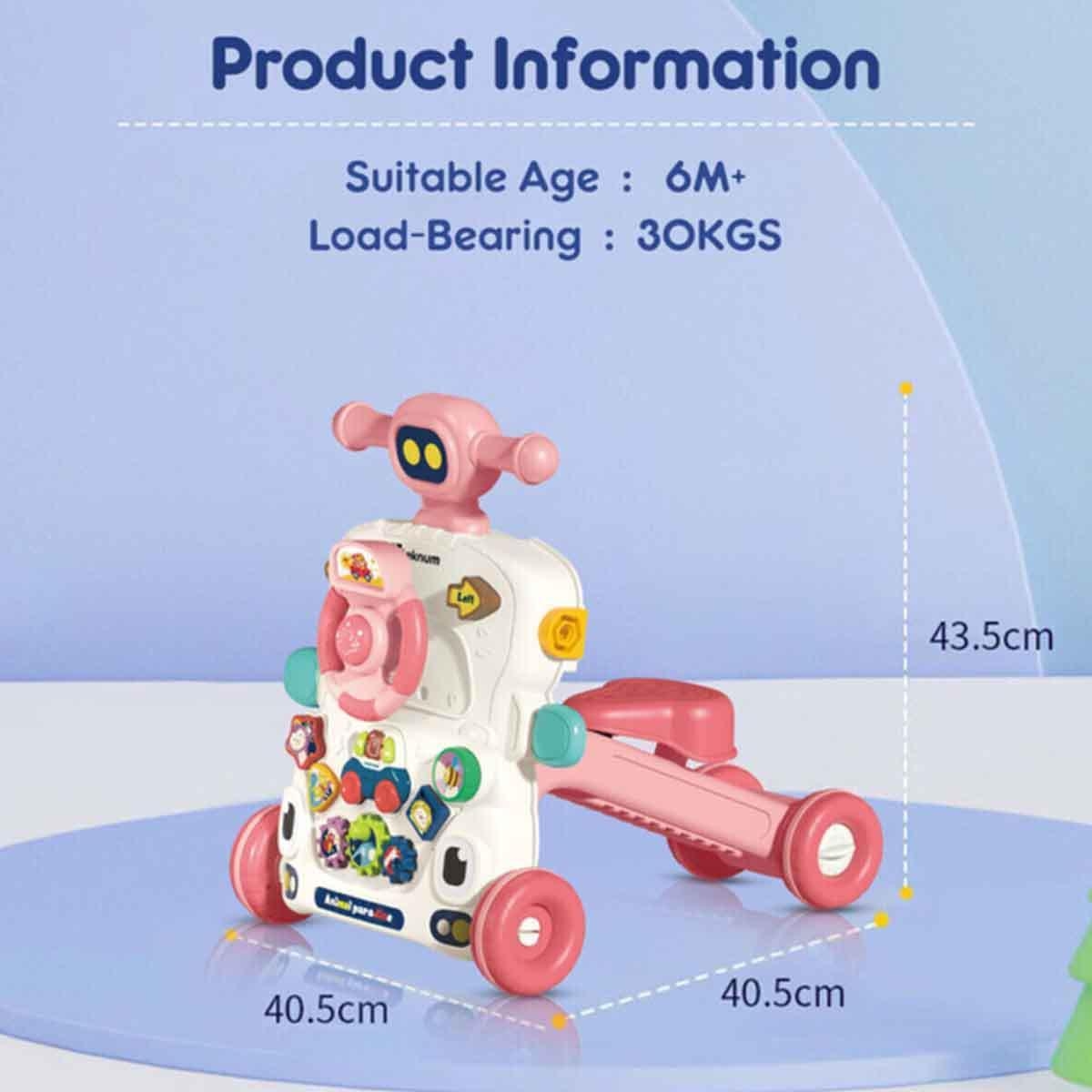 طاولة تكنوم الموسيقية والتعليمية 5 في 1، وردية اللون، مشاية أطفال، للأطفال الصغار من عمر 0-2 سنة