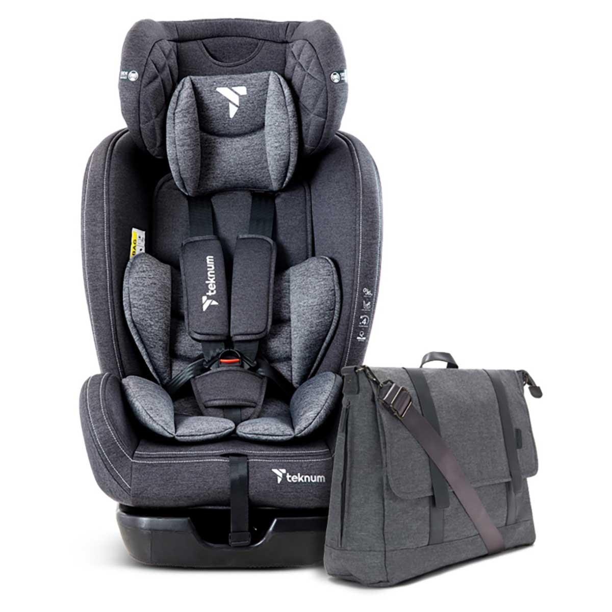 مقعد سيارة تيكنوم إيفولف 2 باللون الرمادي الداكن مع حقيبة يدوية لحفاضات الأطفال الصغار، من عمر 0 إلى سنتين