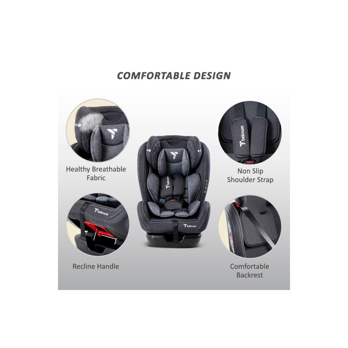 مقعد سيارة تيكنوم إيفولف 2 باللون الرمادي الداكن مع حقيبة يدوية لحفاضات الأطفال الصغار، من عمر 0 إلى سنتين