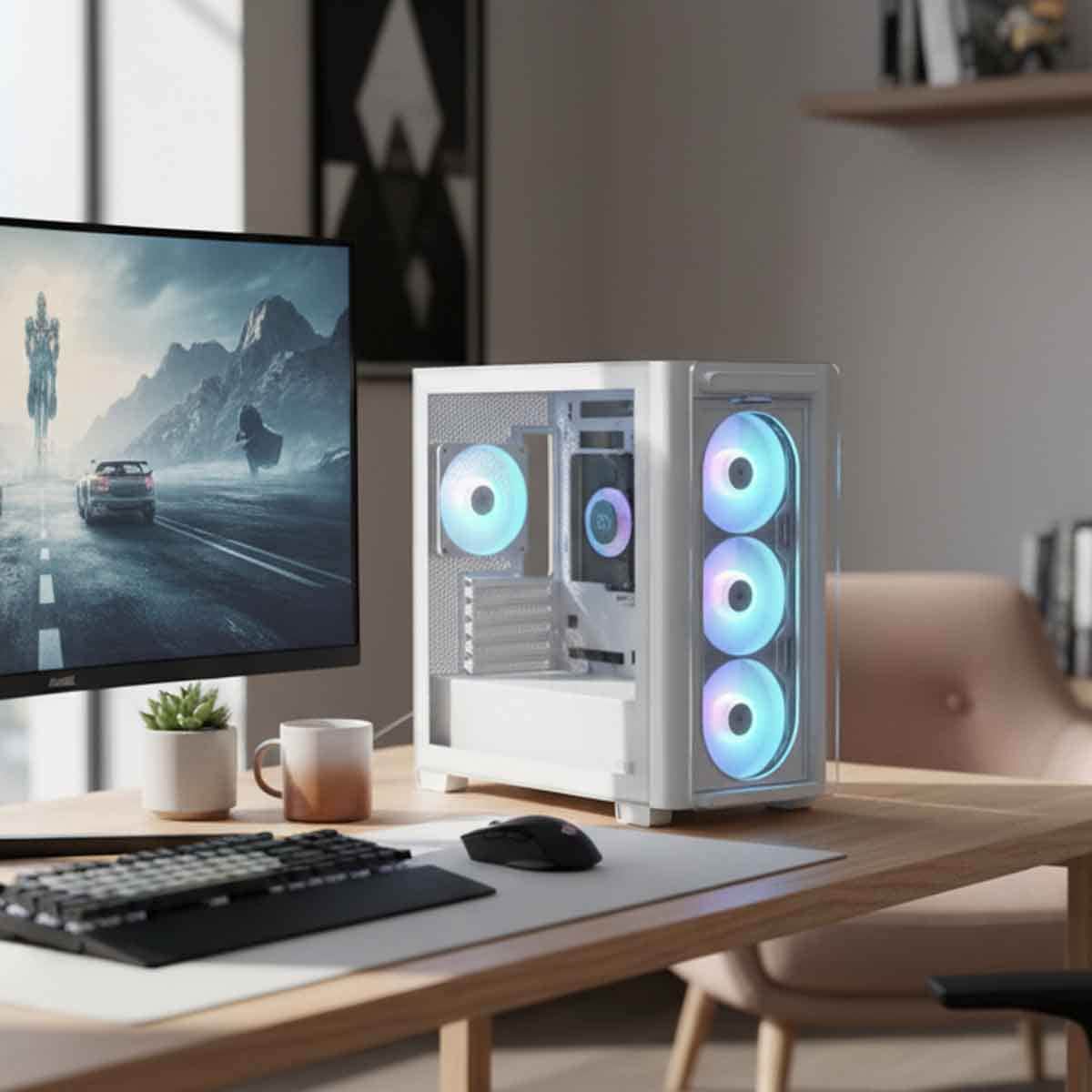 أسوس صندوق كمبيوتر ألعاب متوسط الحجم إيه23 بلس تي جي بإضاءة إيه آر جي بي باللون الأبيض