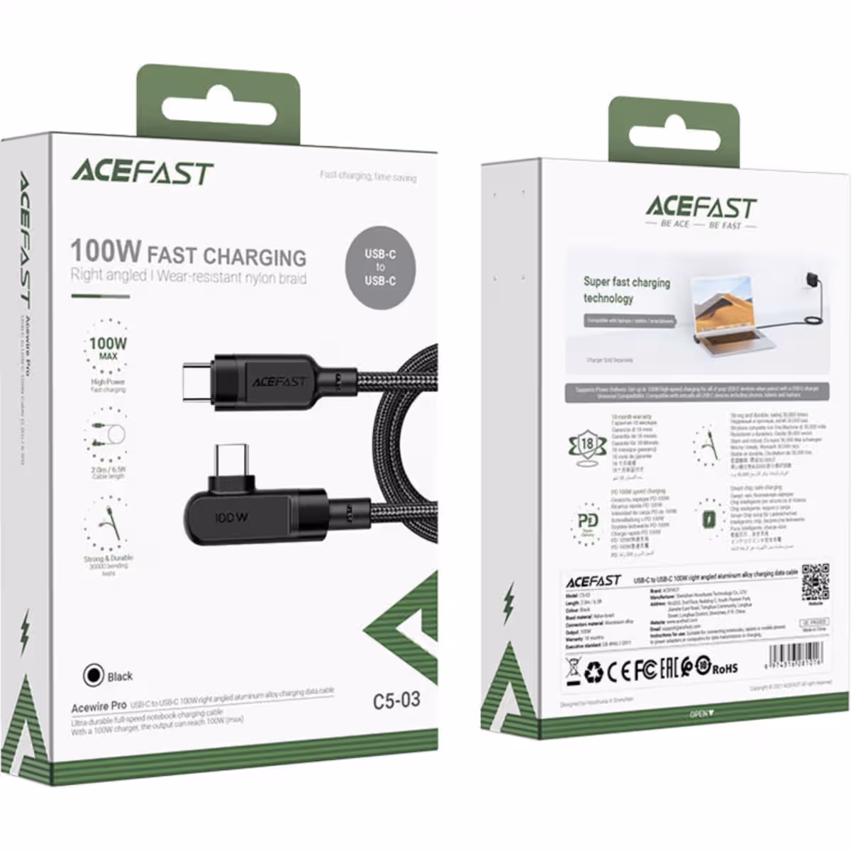 Acefast 100W C5-03 Right Angle USB-C to USB-C Cable