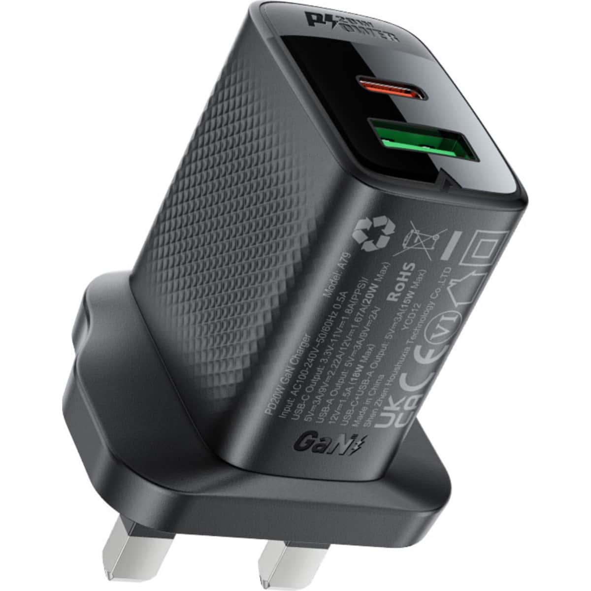 Acefast A79 20W Dual Port USB-C/USB-A GaN Wall Charger (UK)