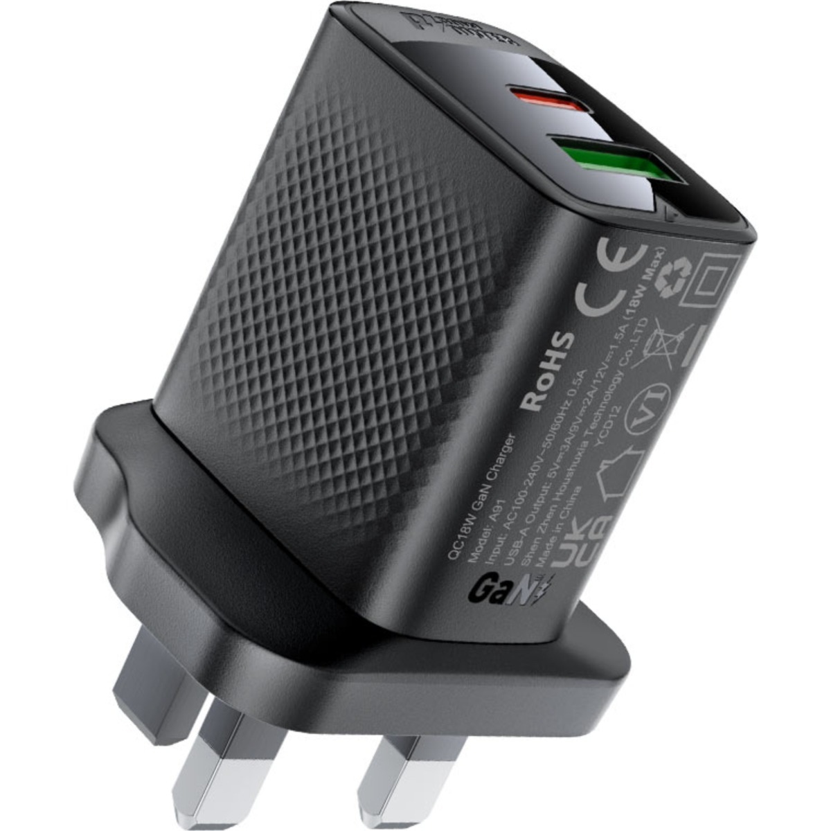 ايسفاست A99 شاحن حائط ثنائي المنافذ USB-C وUSB-A بتقنية نيتريد الغاليوم بقدرة 30W (المملكة المتحدة)