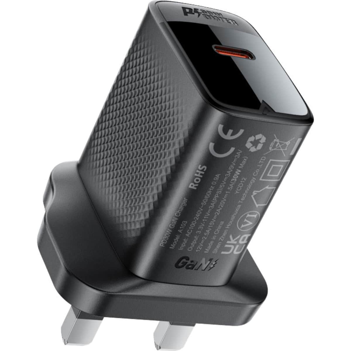 ايسفاست A103 شاحن حائط USB-C بتقنية نيتريد الغاليوم بقدرة 30W (المملكة المتحدة) - أسود