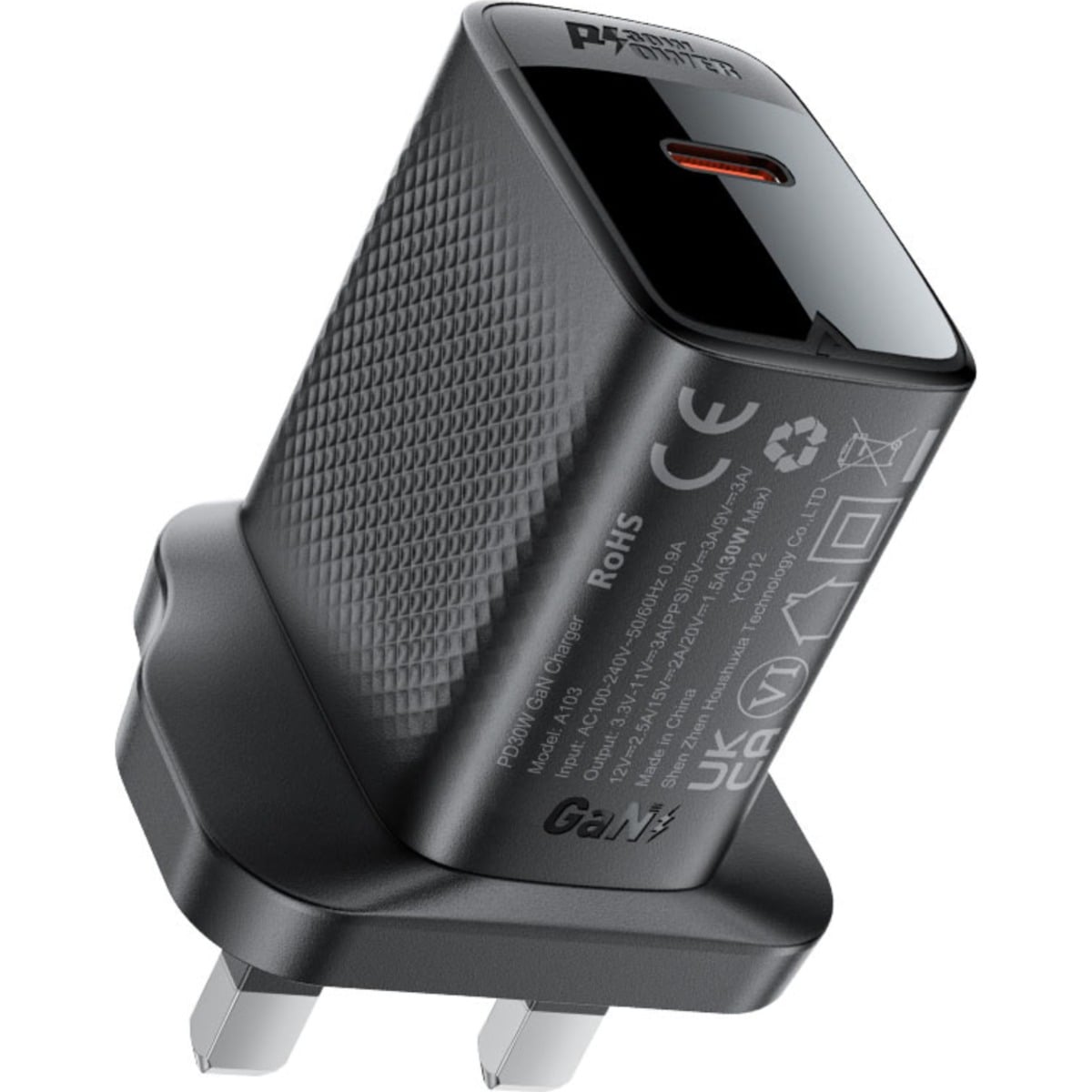 ايسفاست A103 شاحن حائط USB-C بتقنية نيتريد الغاليوم بقدرة 30W (المملكة المتحدة) - أسود