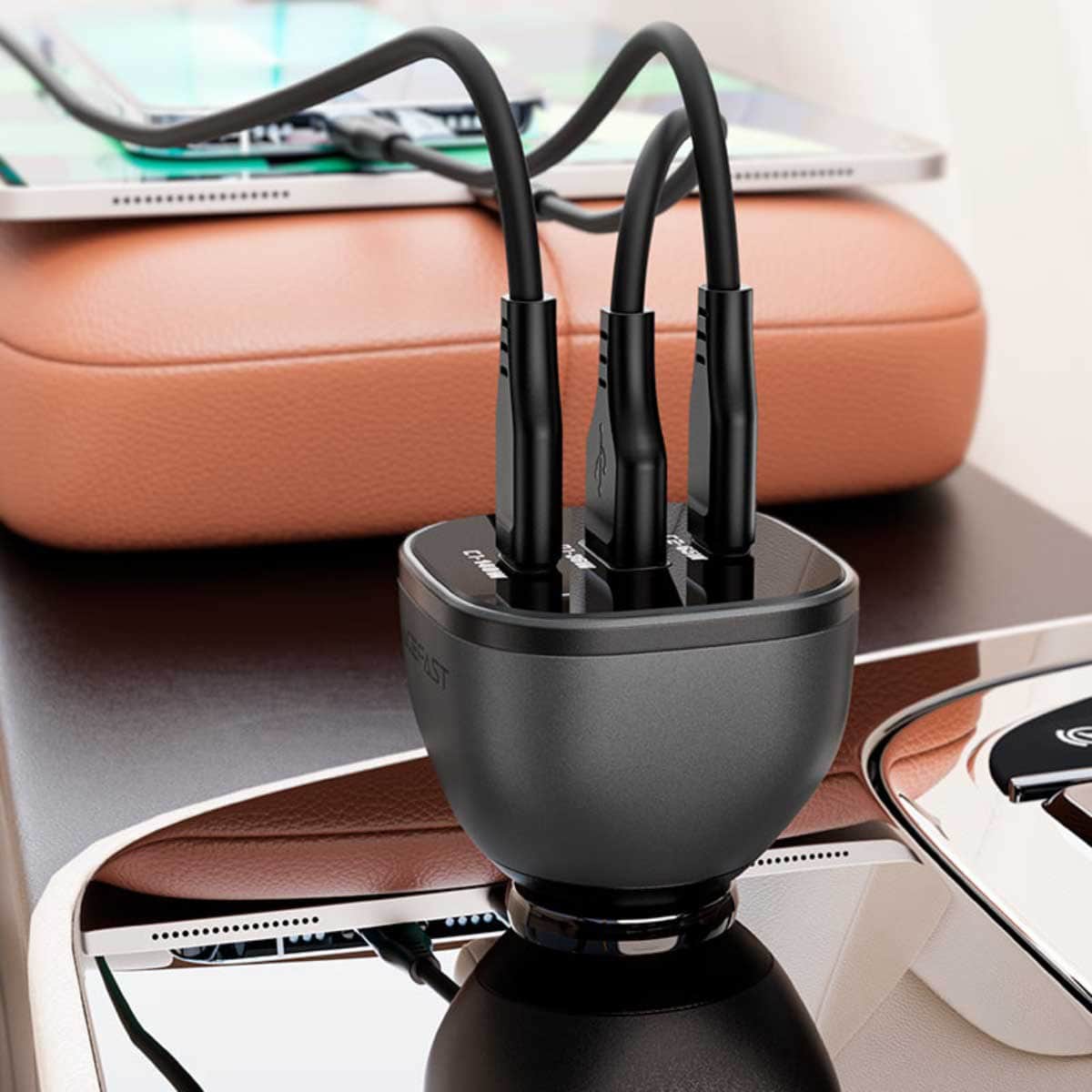Acefast Black B14 165W 3-Port Car Charger