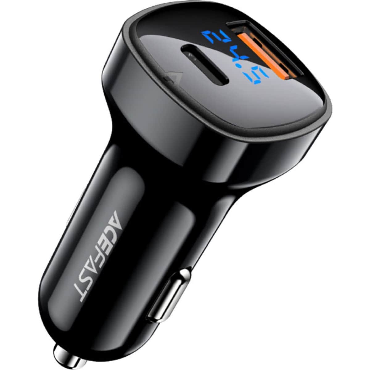 Acefast Black B4 66W Dual Port Display Car Charger
