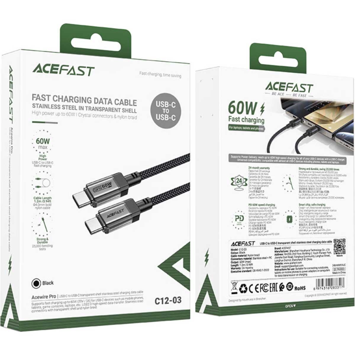 ايسفاست C12-03 كابل شفاف USB-C إلى USB-C - أسود
