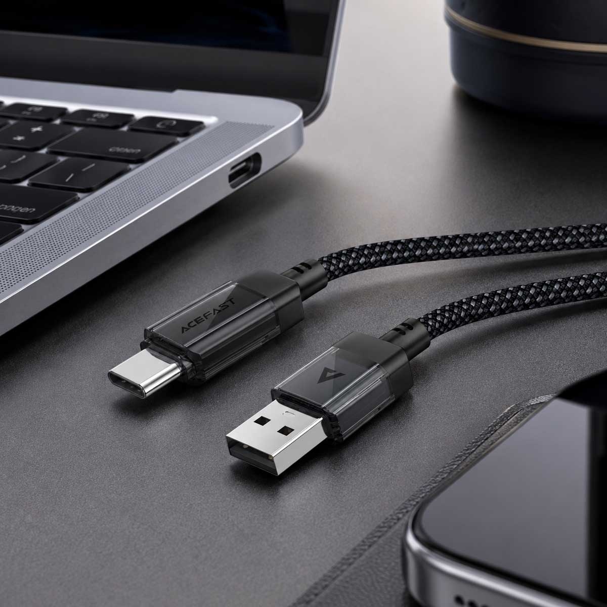 ايسفاست C12-04 كابل شفاف USB-A إلى USB-C - أسود
