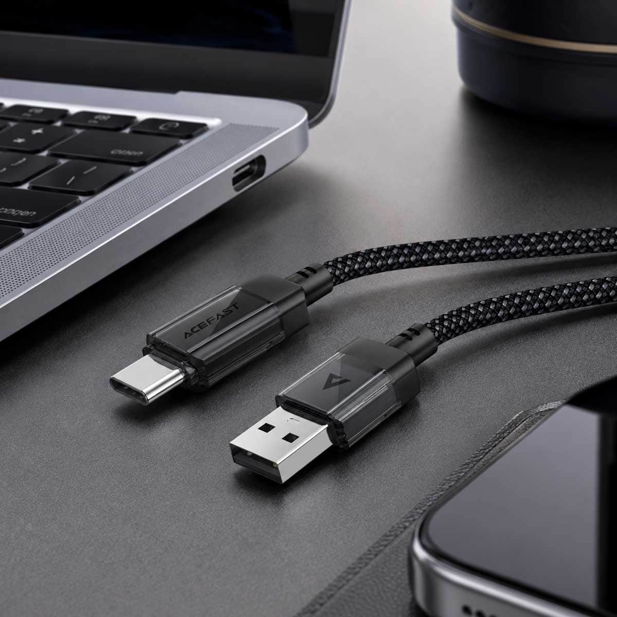 Acefast Black C12-04 Transparent USB-A to USB-C Cable