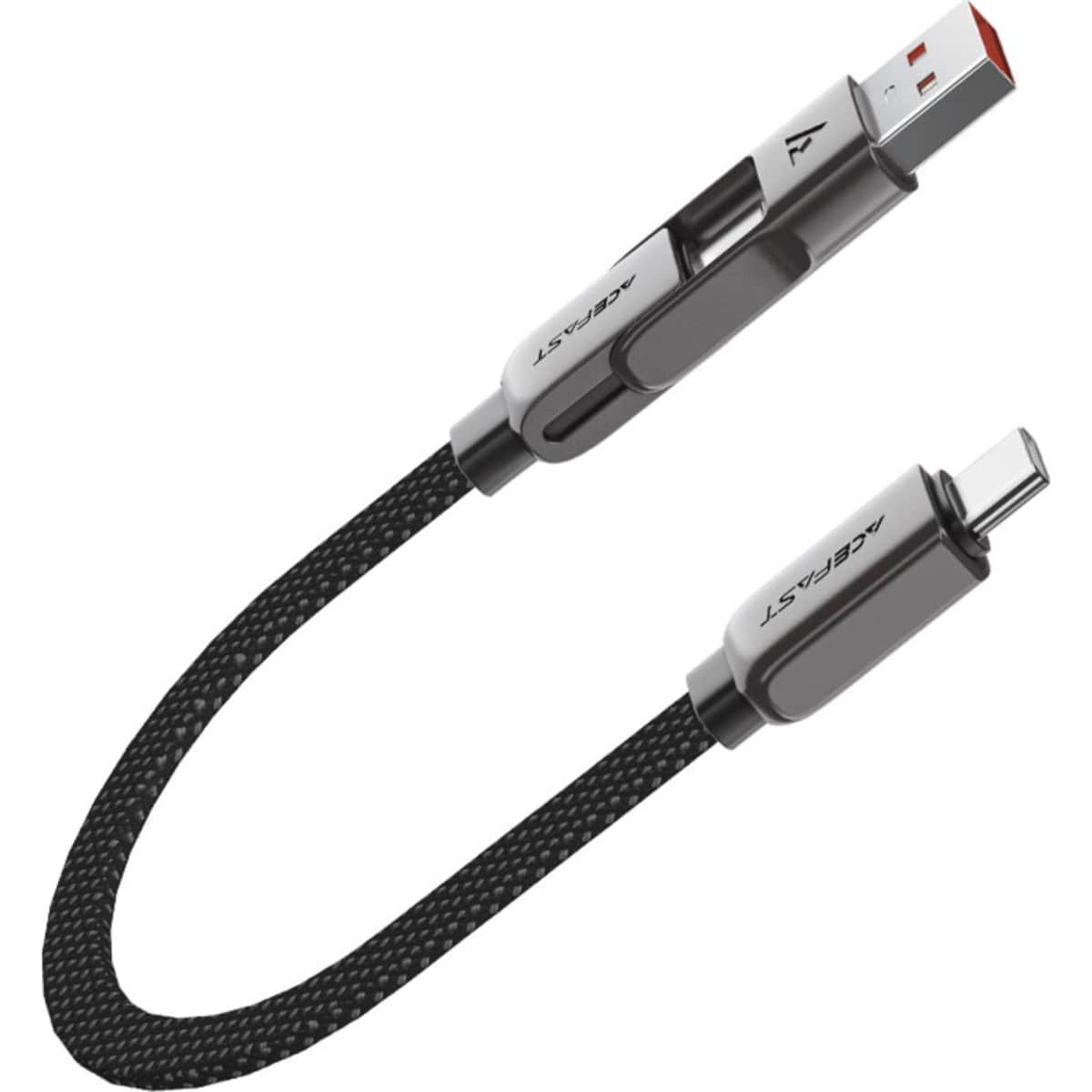 Acefast Black C13-05 Short Zinc Alloy USB-A & USB-C to USB-C Cable