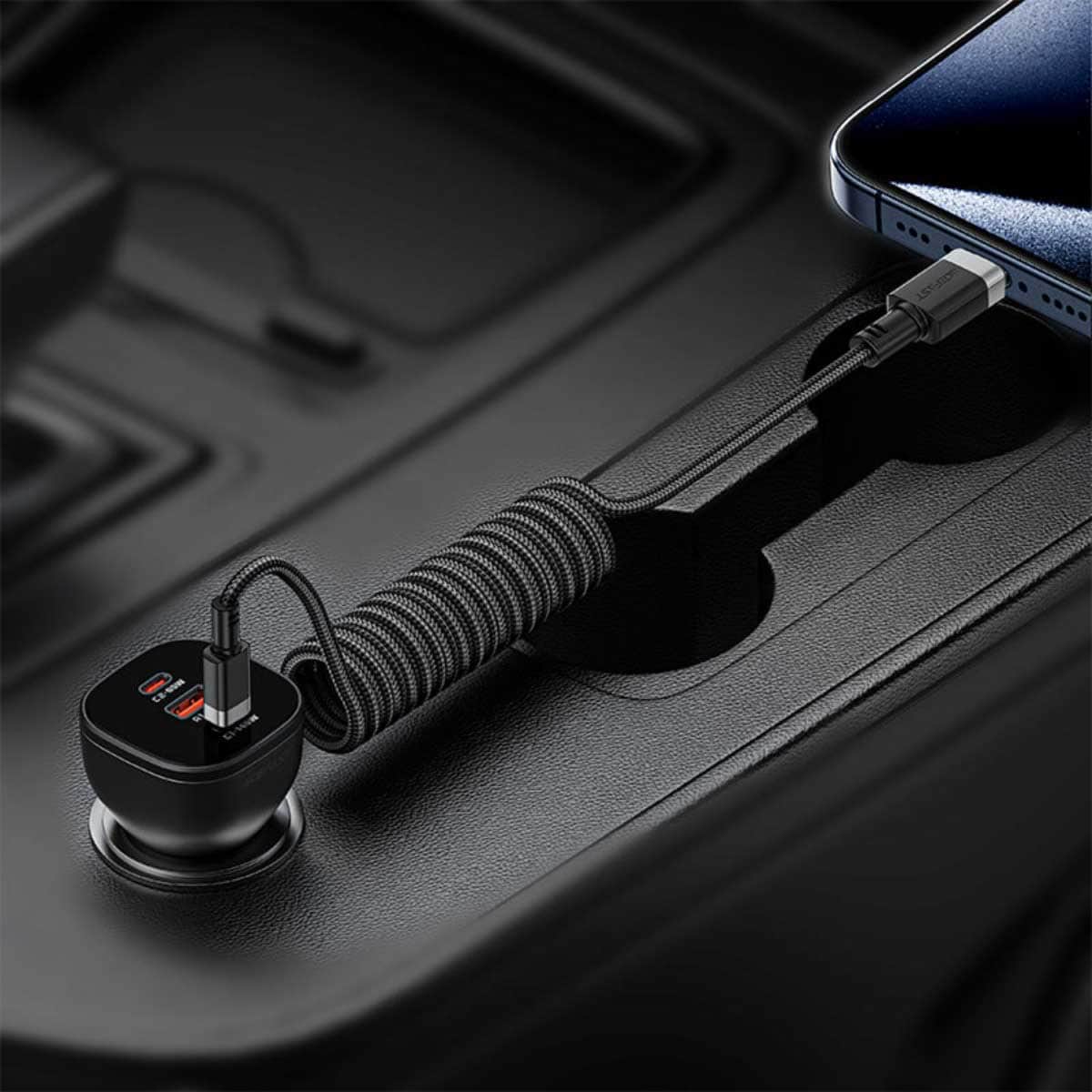 ايسفاست C14-03 كابل زنبركي ملتف USB-C إلى USB-C - أسود