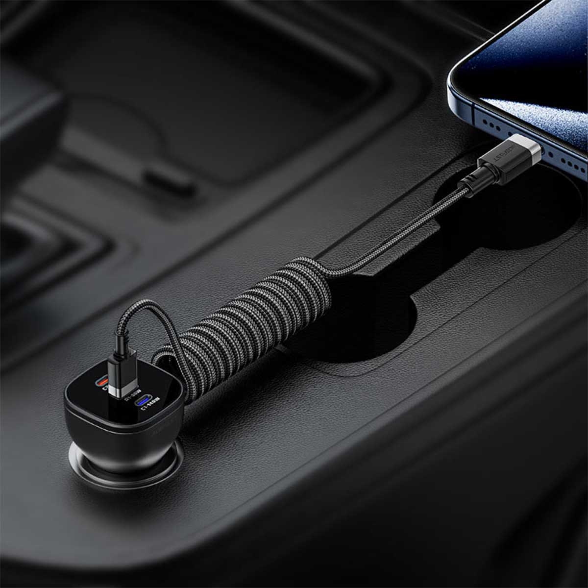 ايسفاست C14-04 كابل زنبركي ملتف USB-A إلى USB-C - أسود