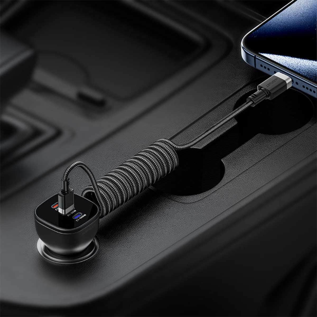 Acefast Black C14-04 Coiled Spring USB-A to USB-C Cable