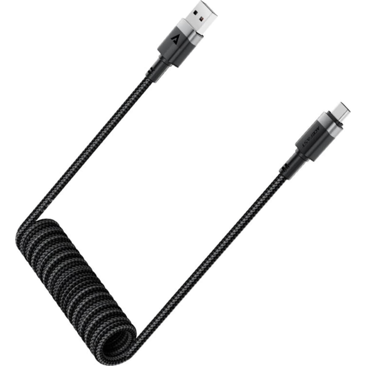 Acefast Black C14-04 Coiled Spring USB-A to USB-C Cable