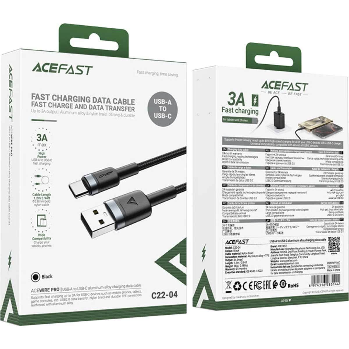 Acefast Black C22-04 USB-A to USB-C Cable