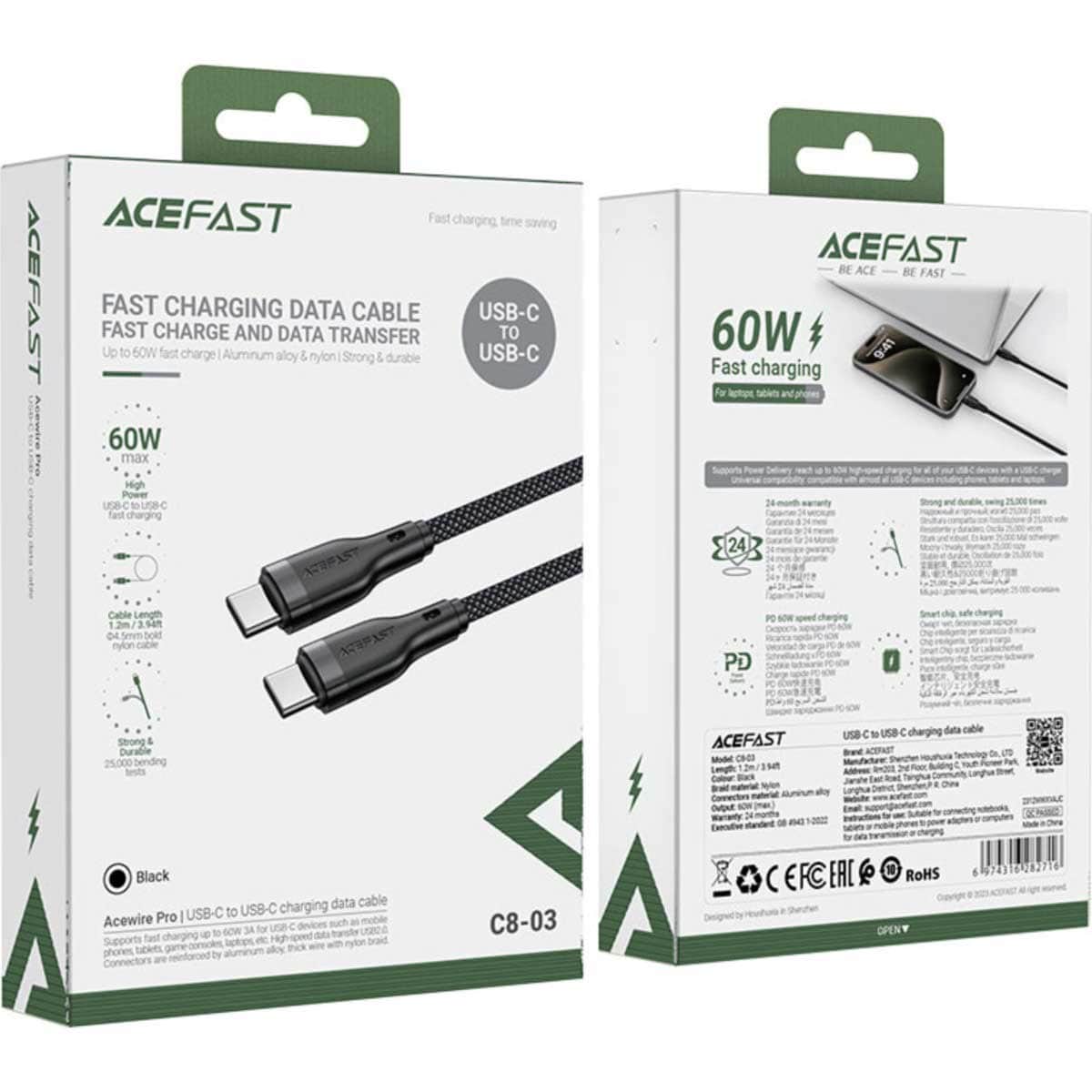 Acefast Black C8-03 USB-C to USB-C Cable