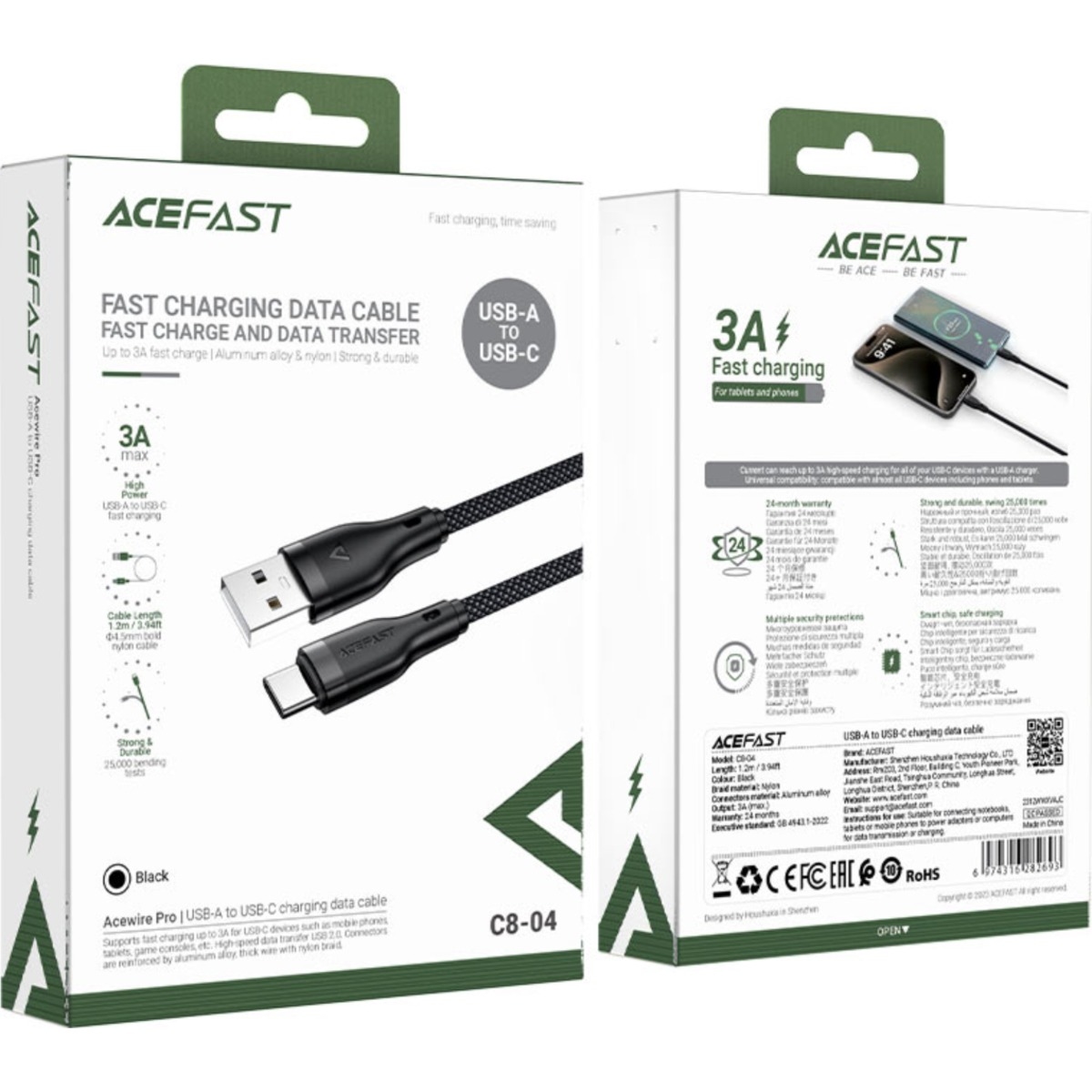 ايسفاست C8-04 كابل USB-A إلى USB-C - أسود