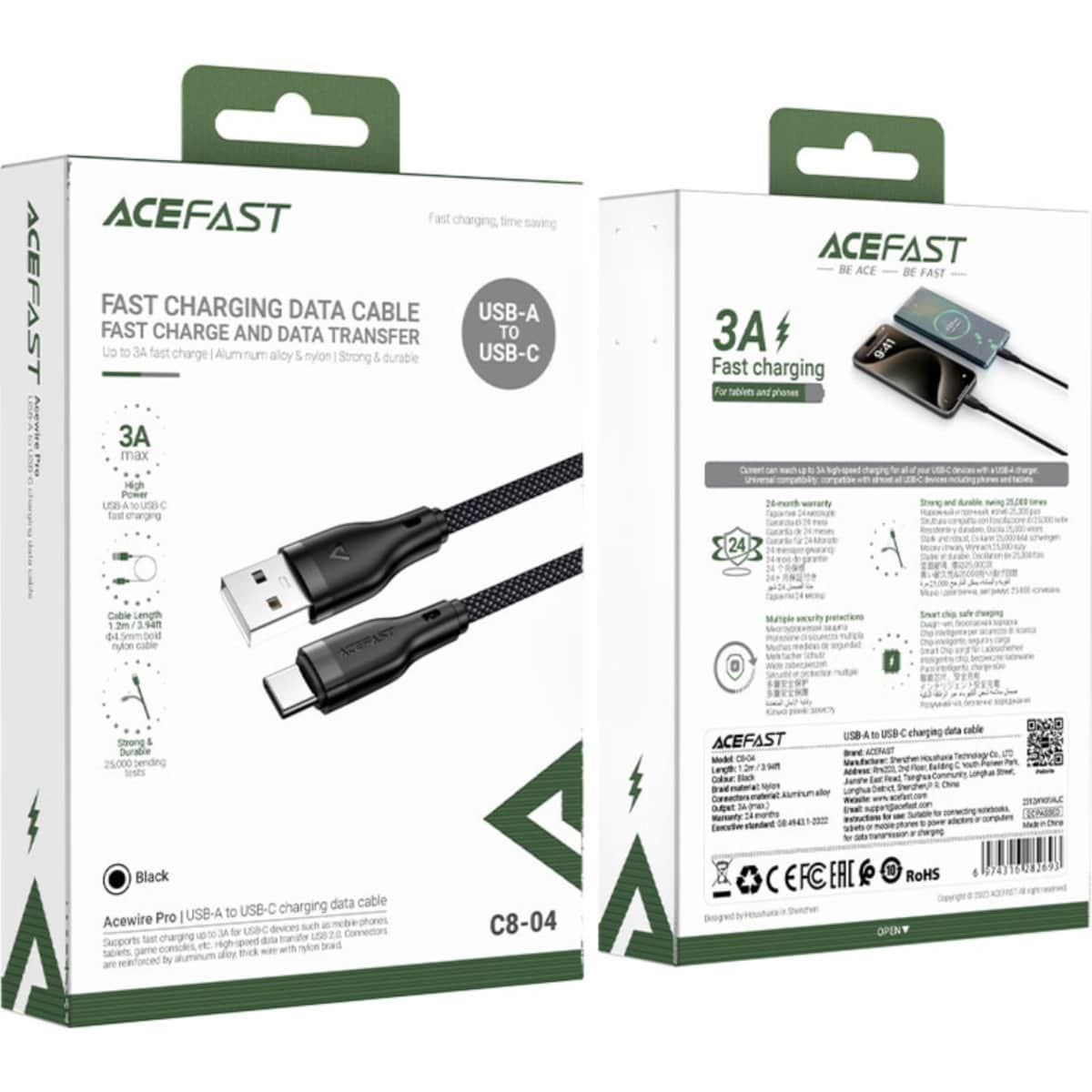 Acefast Black C8-04 USB-A to USB-C Cable