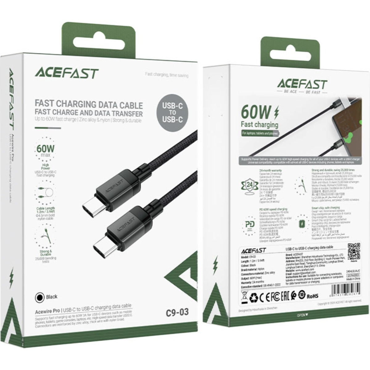 ايسفاست C9-03 كابل USB-C إلى USB-C - أسود