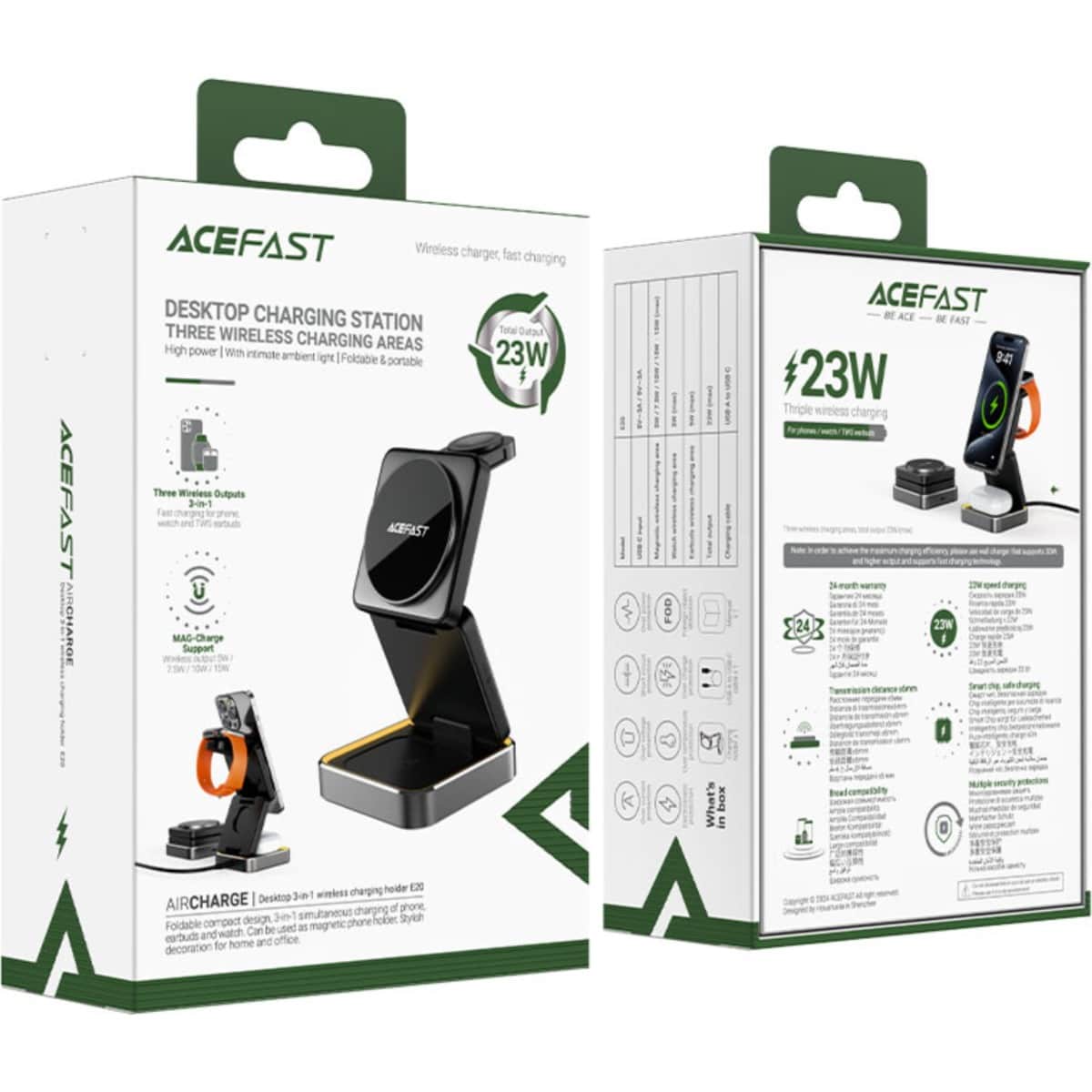 Acefast Black E20 3-in-1 Desktop Wireless Charging Stand