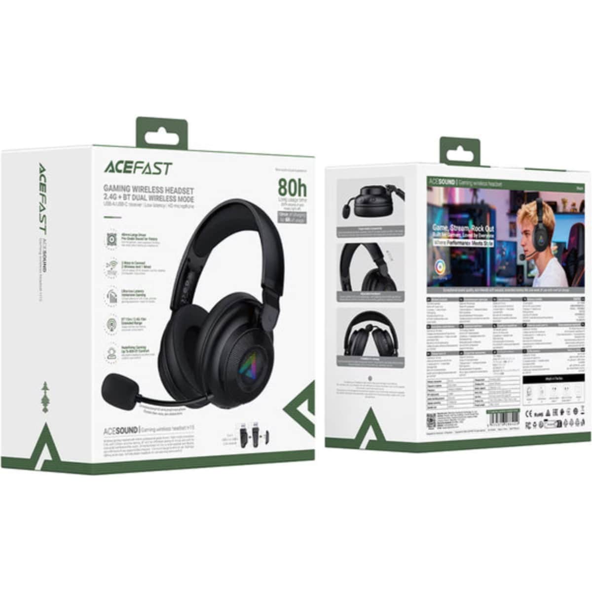 Acefast Black H15 Wireless Over Ear Gaming Headphones