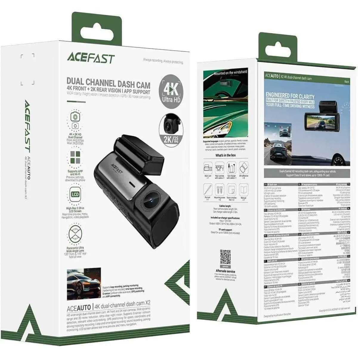 Acefast Black X2 4K Dual-Channel Dash Cam