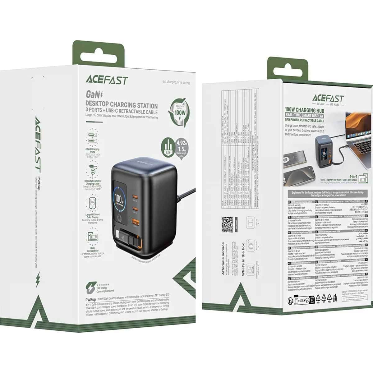 Acefast Black Z10 100W 4-Port 3C1A GaN Desktop Power Station (UK)