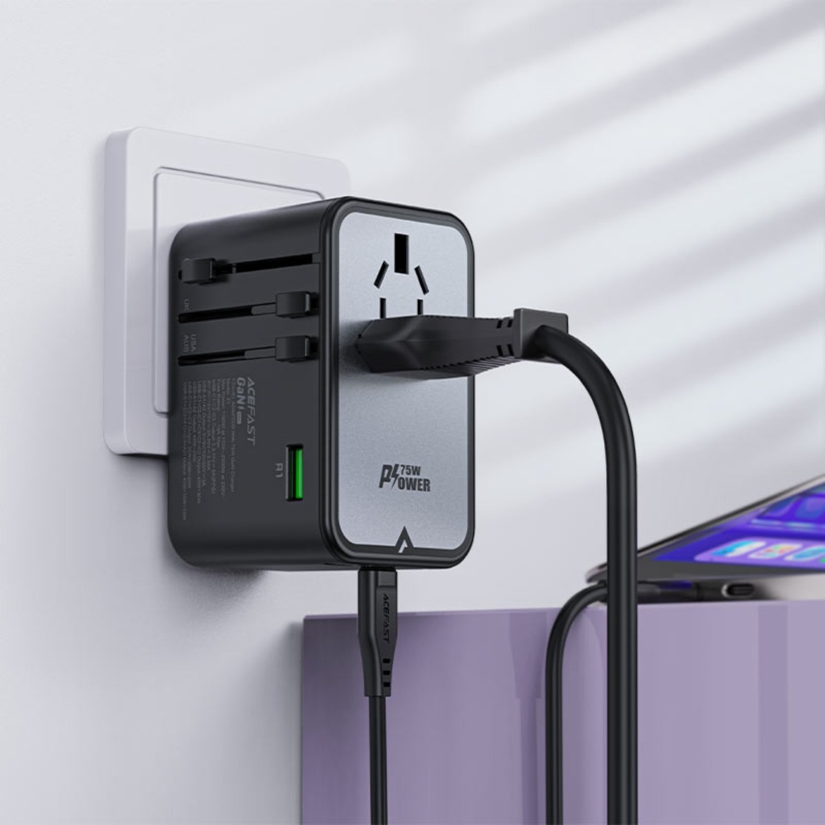 ايسفاست Z1 محول عالمي بتقنية نيتريد الغاليوم بقدرة 75W و5 منافذ 3C2A - أسود