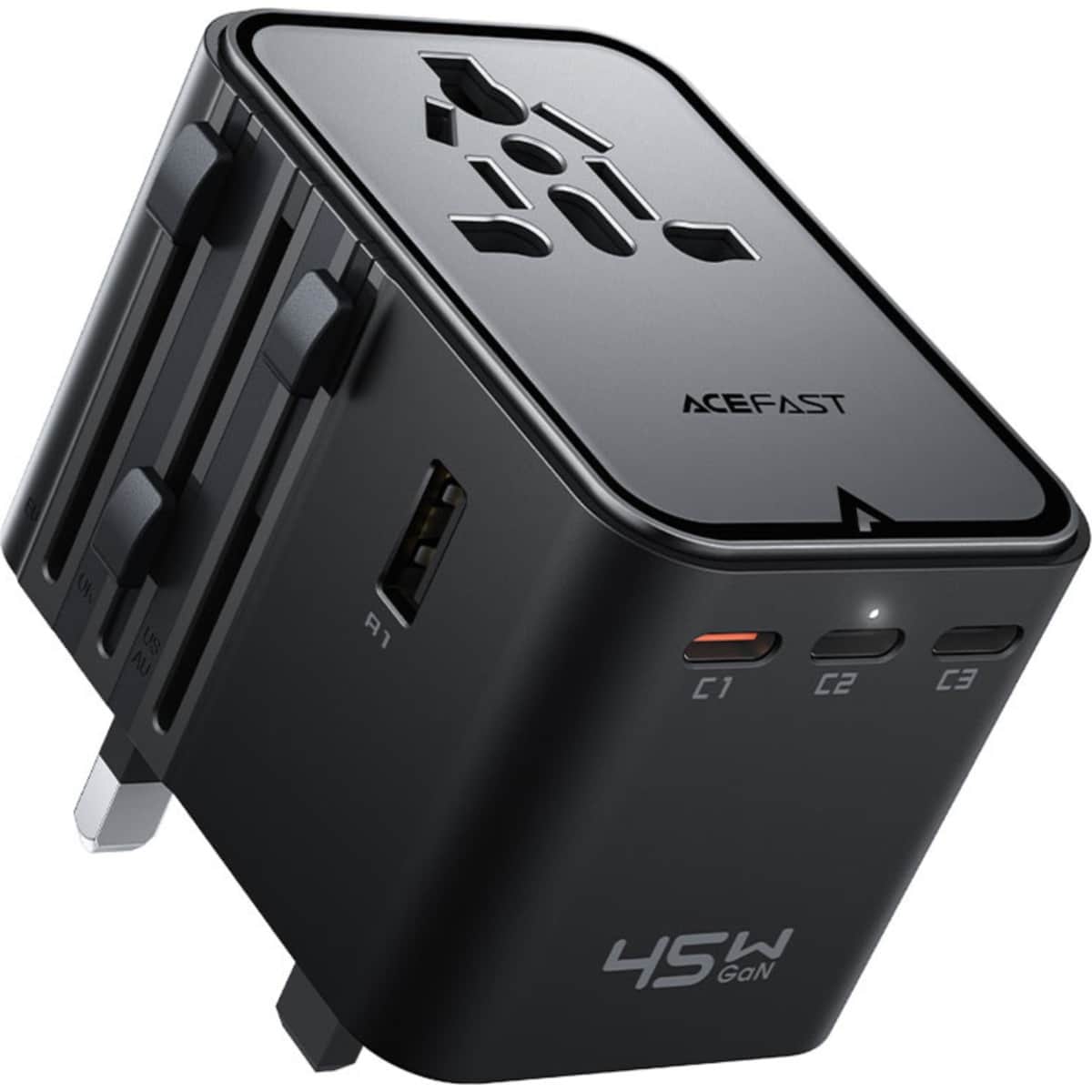 Acefast Black Z8 45W 5-Port 3C2A GaN Universal Adapter