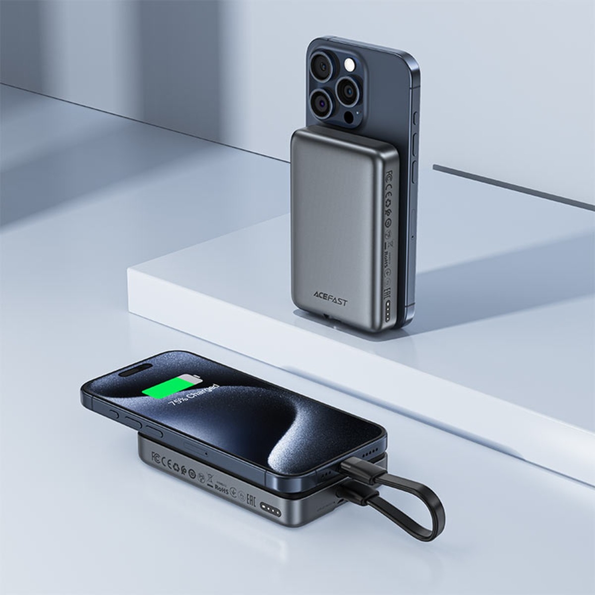 ايسفاست M10 باور بانك لاسلكي مغناطيسي بسعة 10000mAh وقدرة 30W مع كابل قابل للسحب
