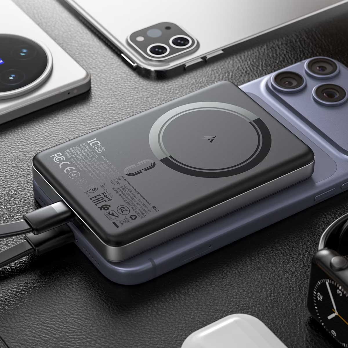 ايسفاست M12 باور بانك لاسلكي مغناطيسي فائق النحافة بسعة 10000mAh وقدرة 20W