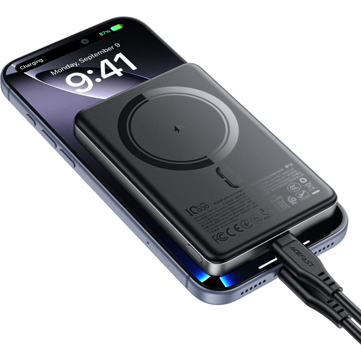ايسفاست M12 باور بانك لاسلكي مغناطيسي فائق النحافة بسعة 10000mAh وقدرة 20W