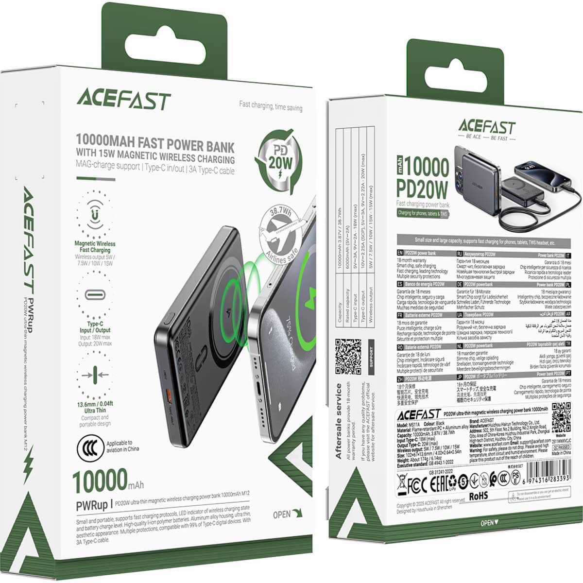 Acefast M12 10000mAh 20W Ultra-Thin Magnetic Wireless Power Bank