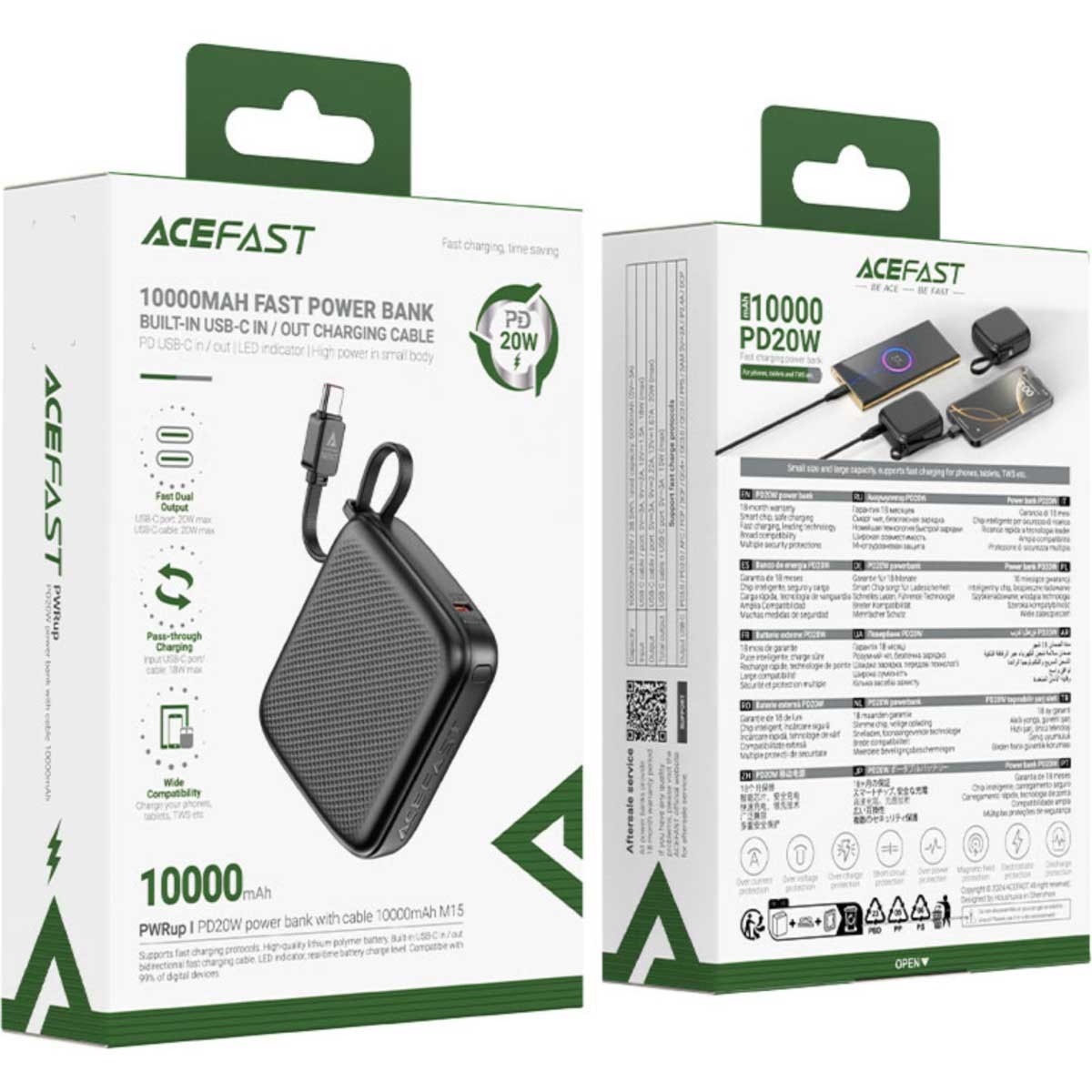 ايسفاست M15 باور بانك بسعة 10000mAh وقدرة 20W مع كابل قابل للسحب