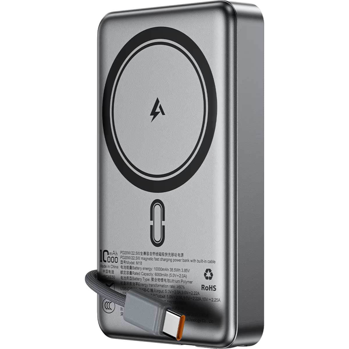 Acefast M18 10000mAh 22.5W Magnetic Power Bank with Retractable Cable
