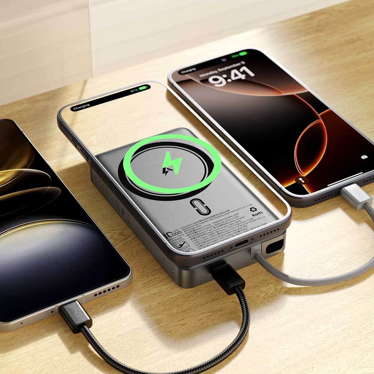 Acefast M18 10000mAh 22.5W Magnetic Power Bank with Retractable Cable