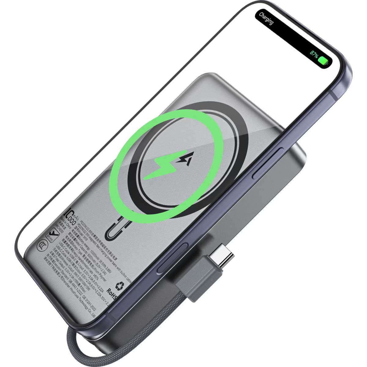 ايسفاست M18 باور بانك مغناطيسي بسعة 10000mAh وقدرة 22.5W مع كابل قابل للسحب