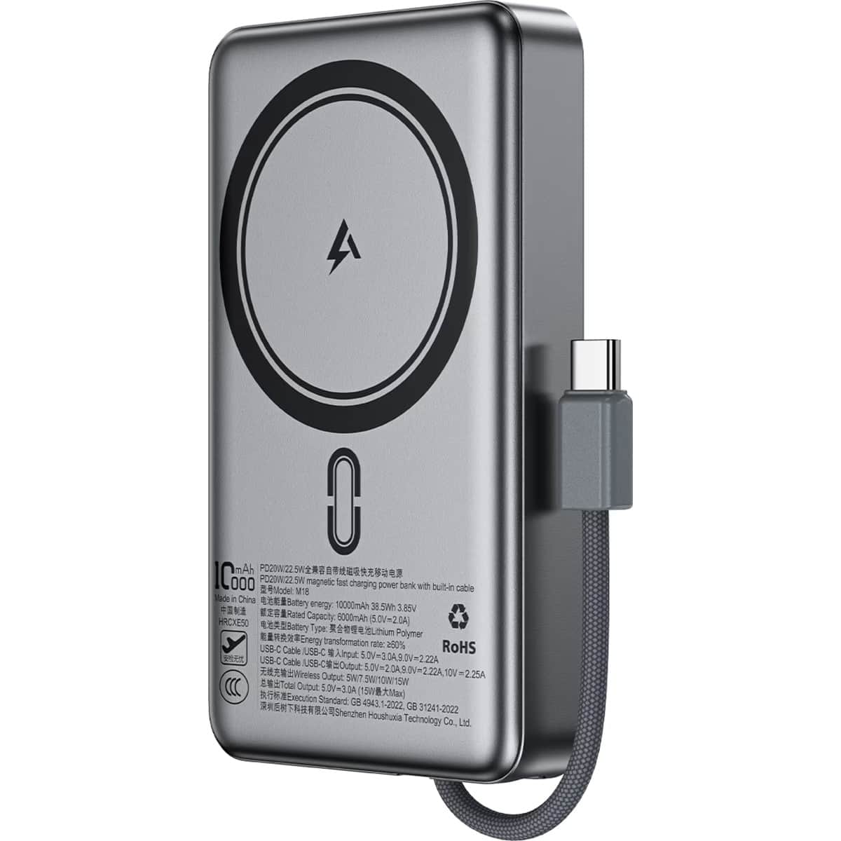 Acefast M18 10000mAh 22.5W Magnetic Power Bank with Retractable Cable