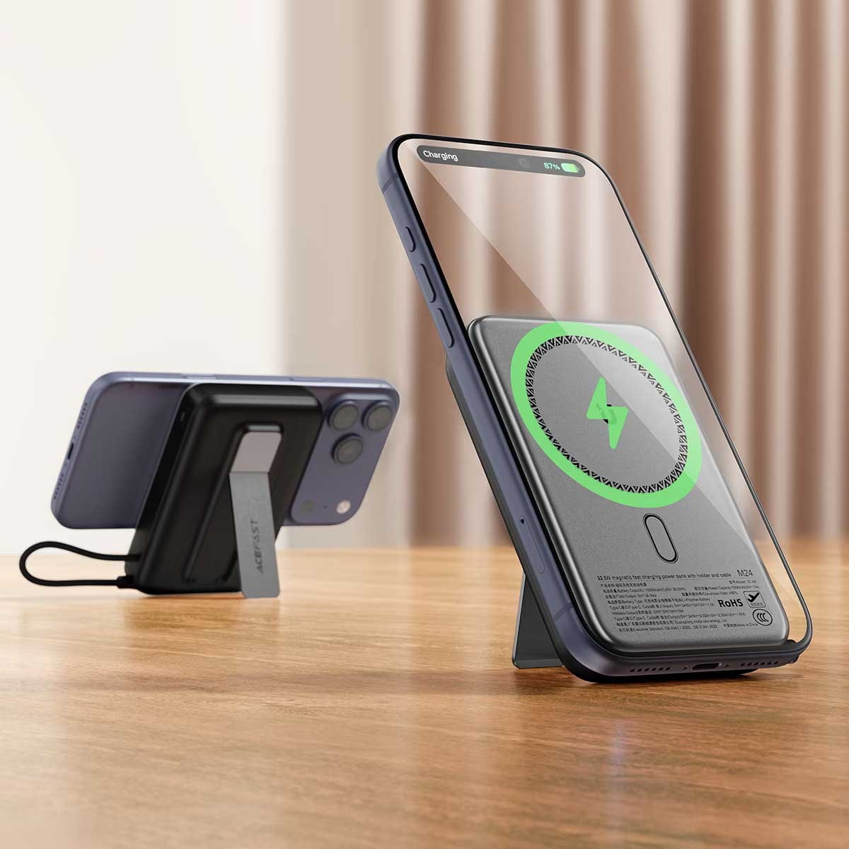 ايسفاست M24 باور بانك مغناطيسي بسعة 10000mAh وقدرة 22.5W مع كابل قابل للسحب