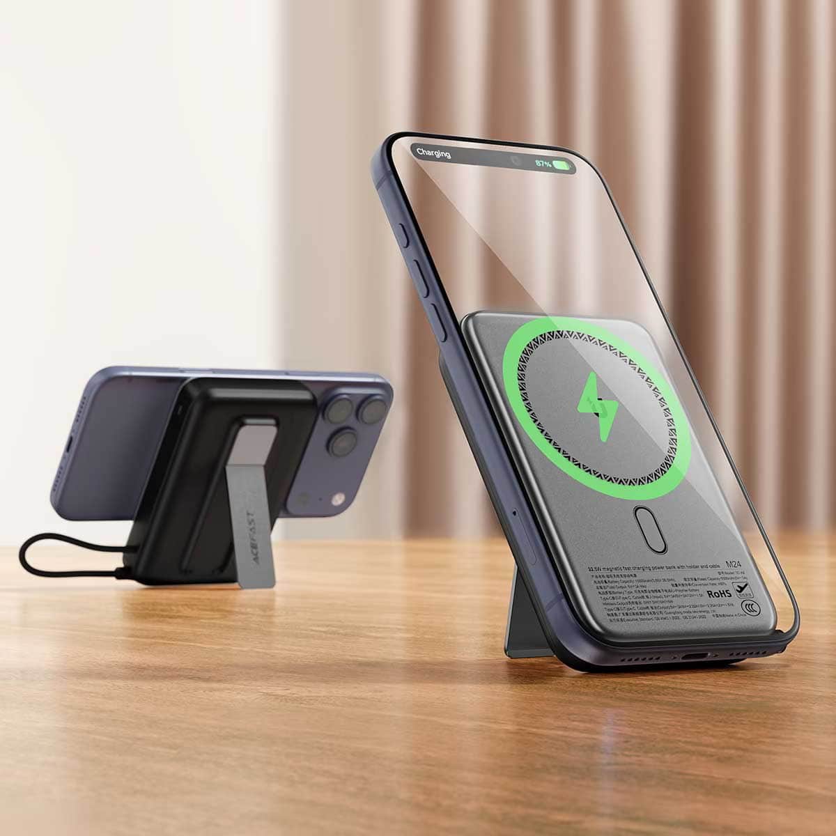 Acefast M24 10000mAh 22.5W Magnetic Power Bank with Retractable Cable