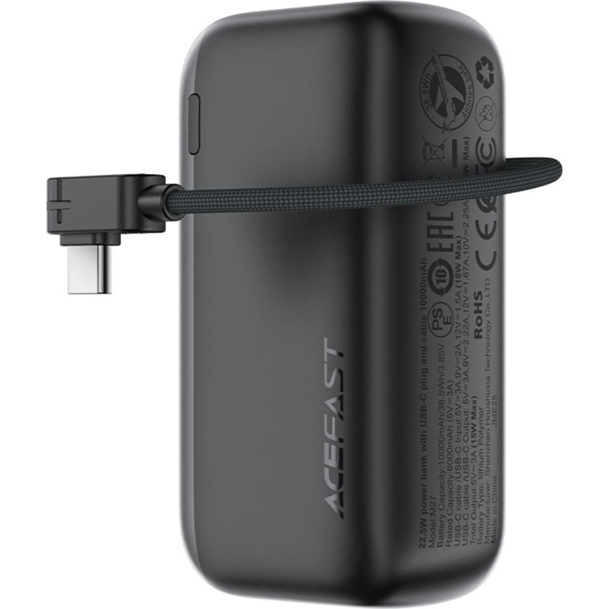 ايسفاست M27 باور بانك بسعة 10000mAh وقدرة 22.5W مع كابل قابل للسحب
