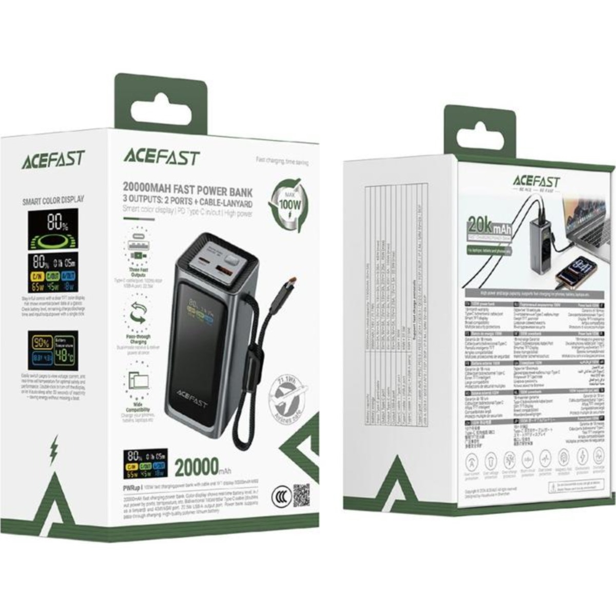 ايسفاست M33 باور بانك بسعة 20000mAh وقدرة 100W مع كابل قابل للسحب