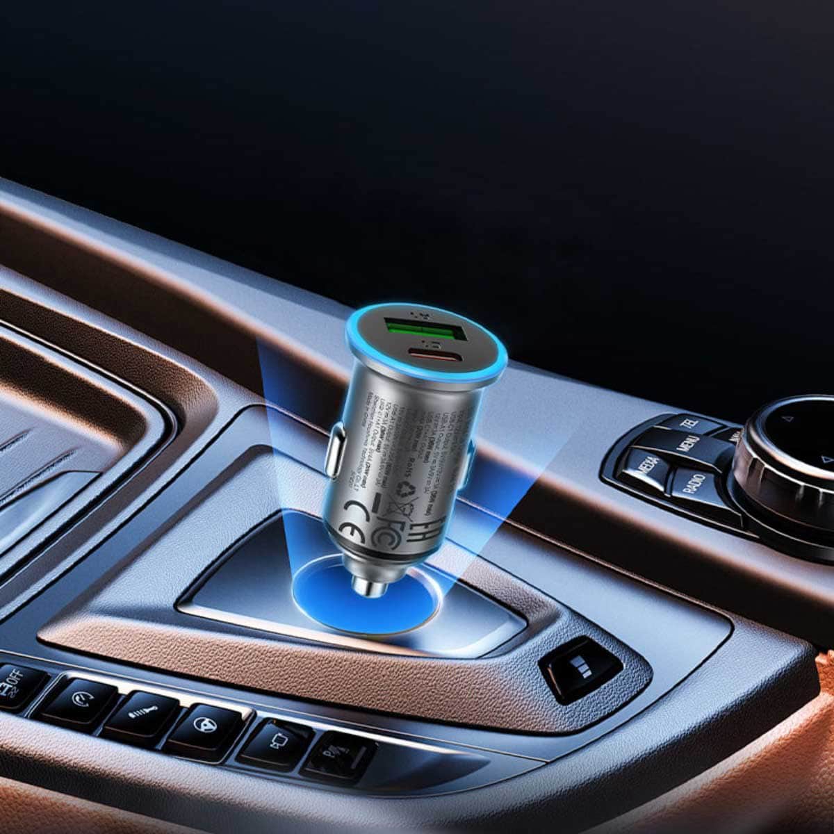 Acefast Metal Grey B15 65W Dual Port Car Charger