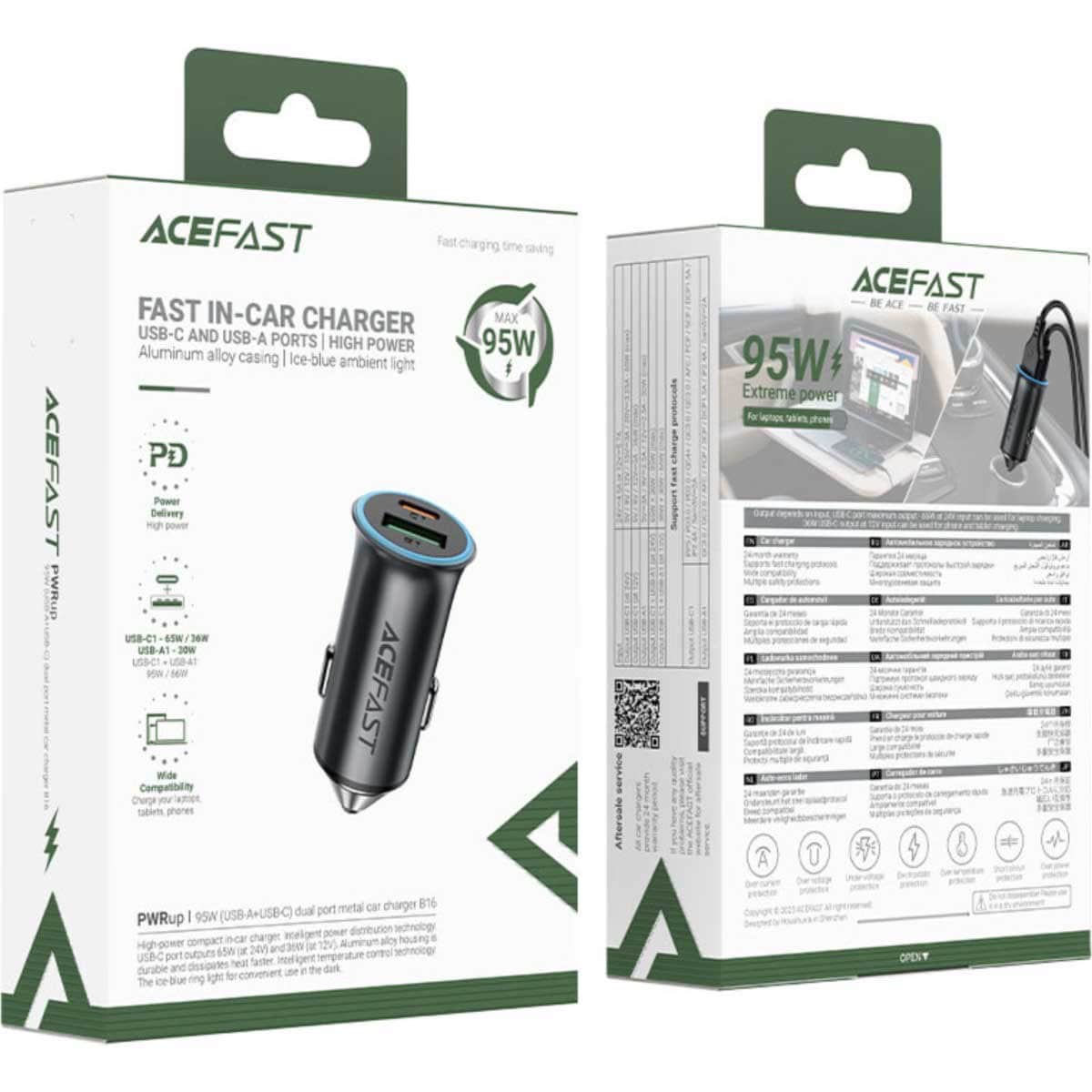 Acefast Metal Grey B16 95W Dual Port Car Charger