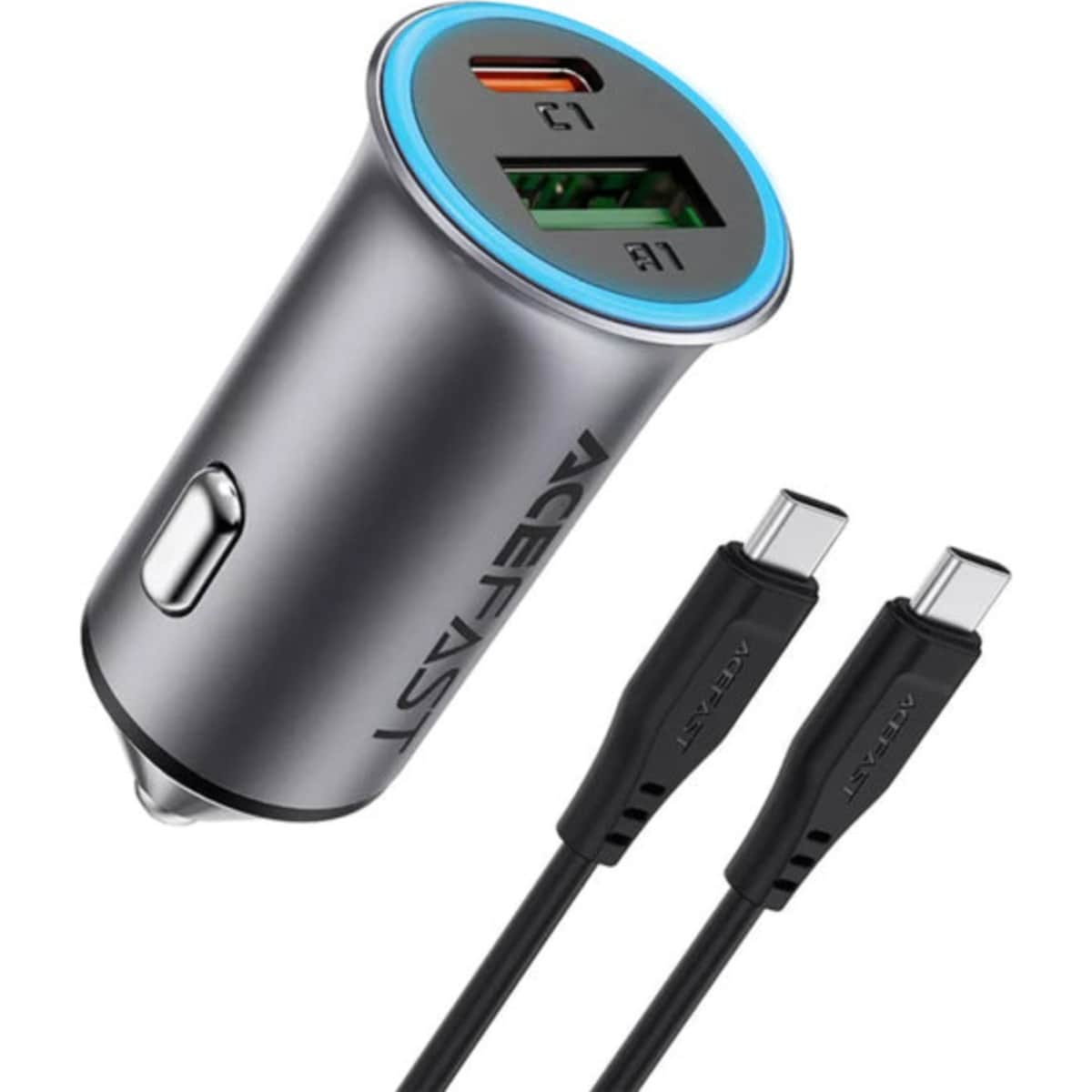 Acefast Metal Grey B16 95W Dual Port Car Charger with Cable