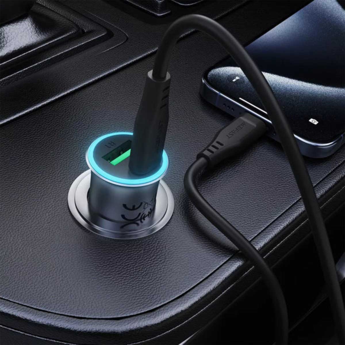 ايسفاست B16 شاحن سيارة ثنائي المنافذ بقدرة 95W مع كابل - رمادي معدني